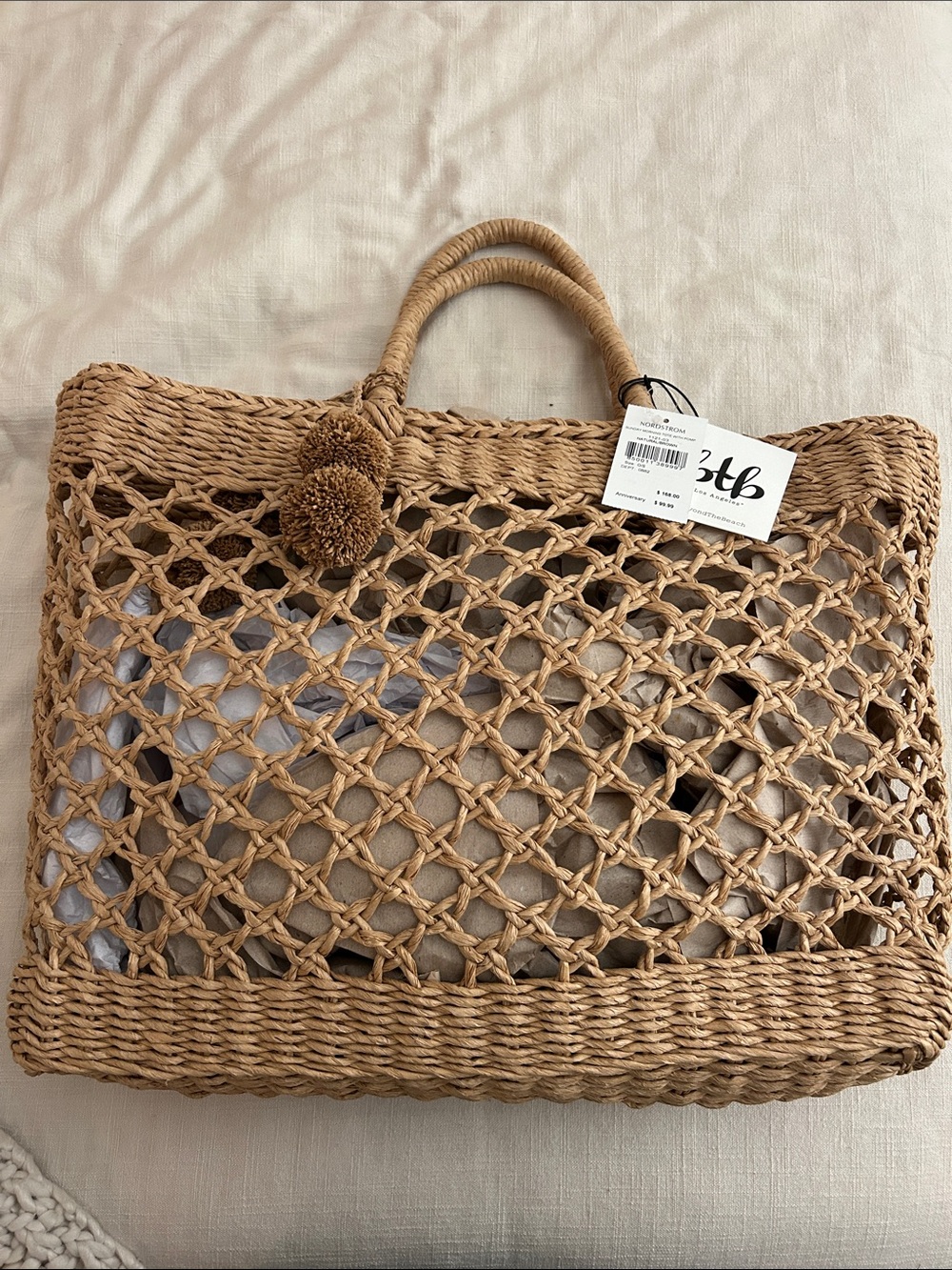 Natural Woven Pom-Tote — Casual Straw Shopper